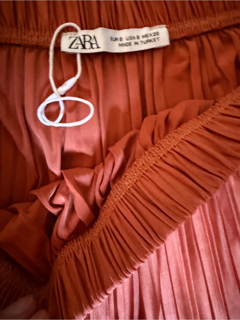 Zara Orange Pleated Ruffle Hem Mini Skirt Summer Vacation Flowy Lightweight - Picture 4 of 4